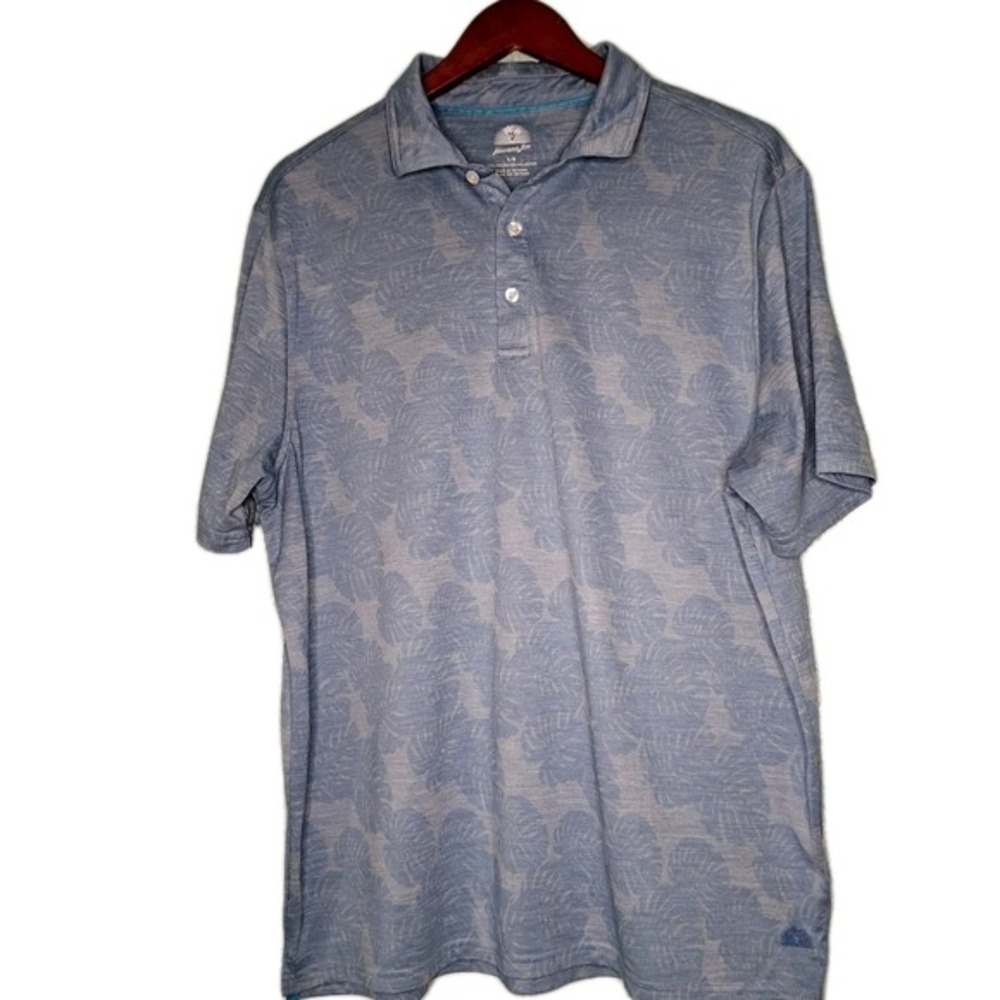 Havana Jim Polo Shirt Mens Large L Blue Gray Palm Leaf Print Golf Performance